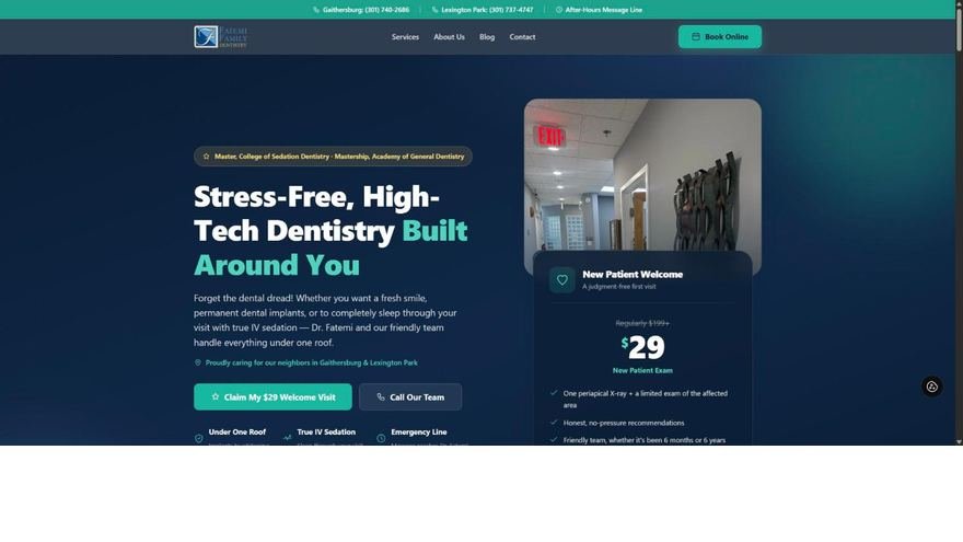 نمای صفحهٔ اصلی سایت Fatemi Family Dentistry